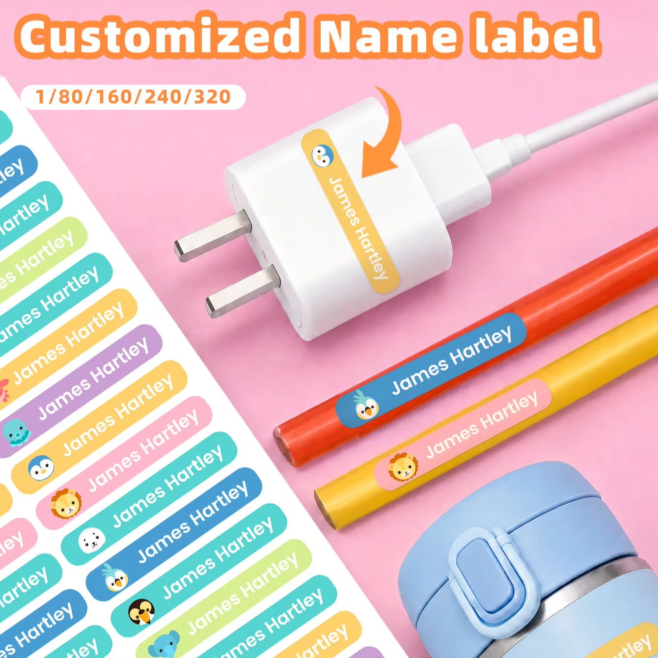Personalized Name Box - 1-320 шт. персонализированных наклеек с мультяшными